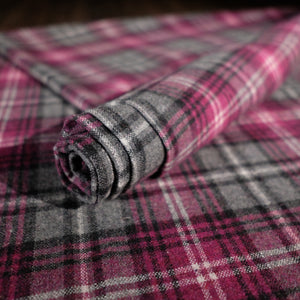 USA Textile - Wool Blend Plaid Grey / Fuchsia 7.5oz